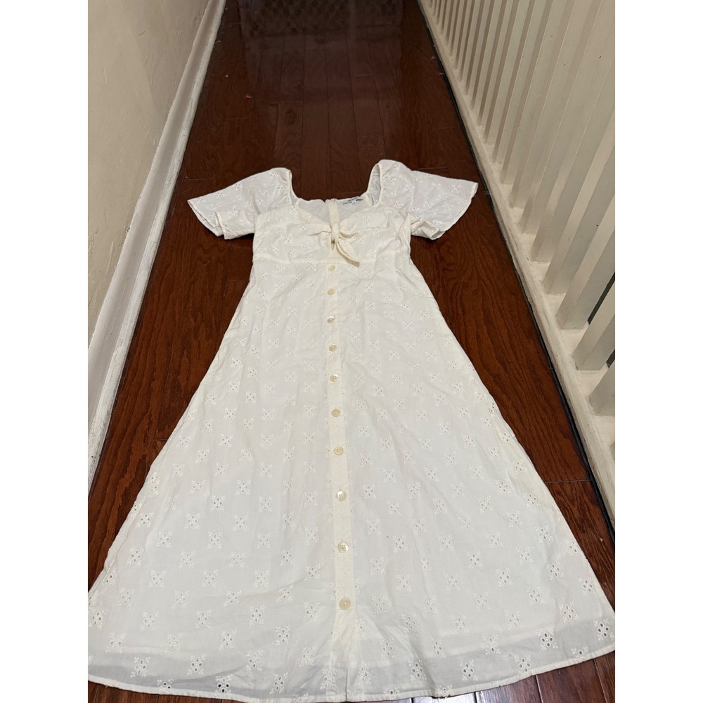 Madewell White Eyelet Tie-Front Button-Down Midi Dress Cottage Cotton 4 - Picture 1 of 8
